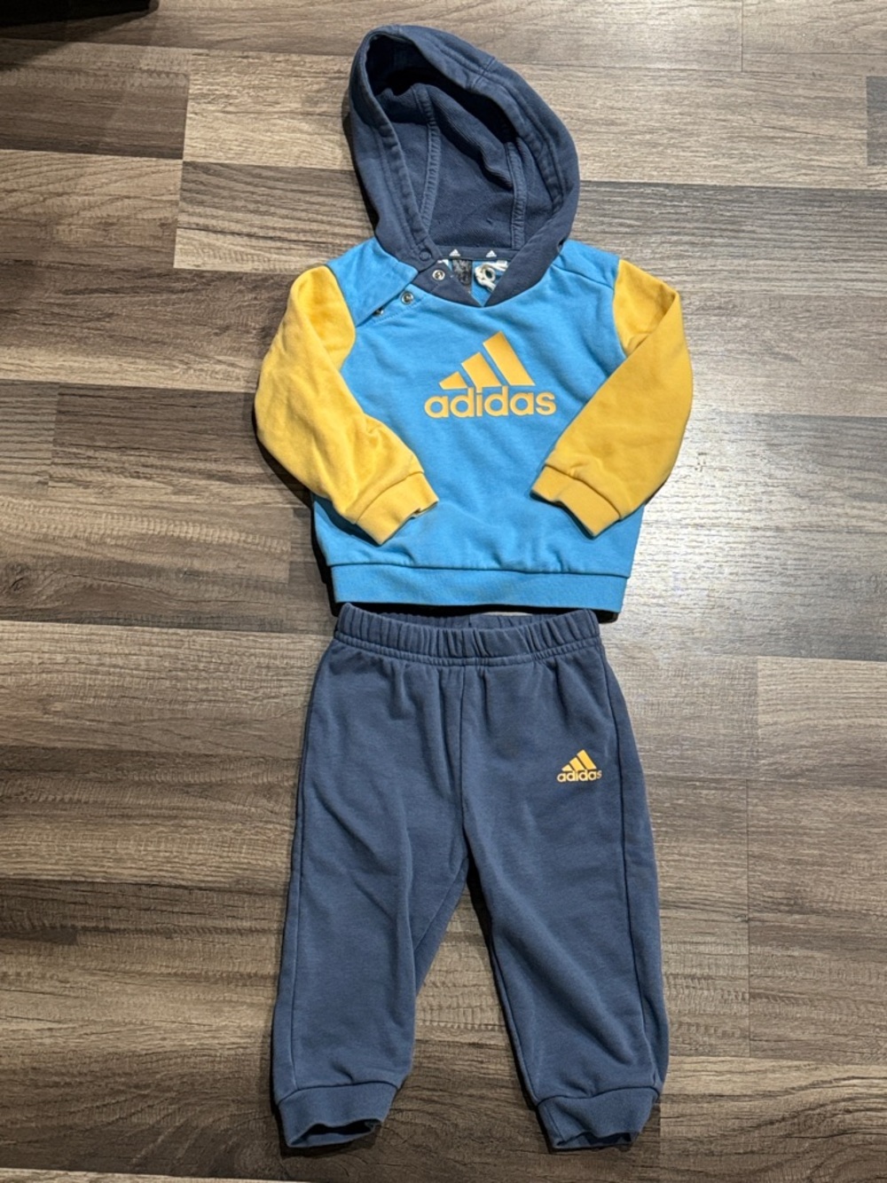 Adidas Kids Blue & Yellow Hoodie and Navy Joggers Set